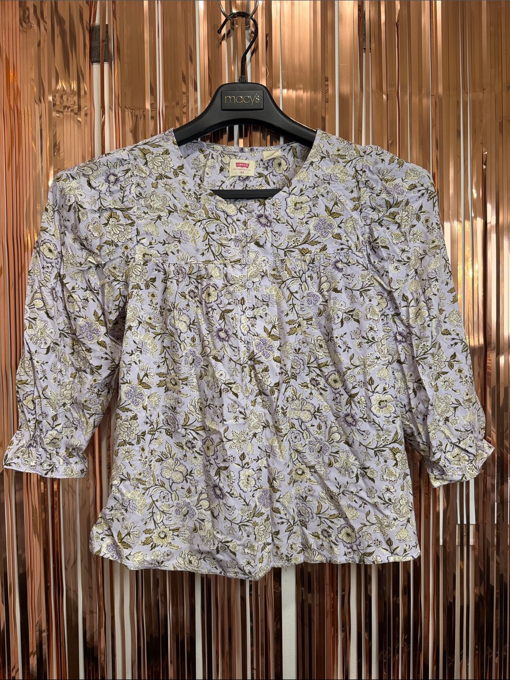 Levi's Lilac Floral Button-Up Peasant Blouse NEW XS